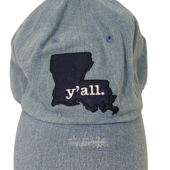 Home Free Louisiana Y'all Denim Baseball Cap Women One Size Broken-in Ripped - Picture 2 of 7